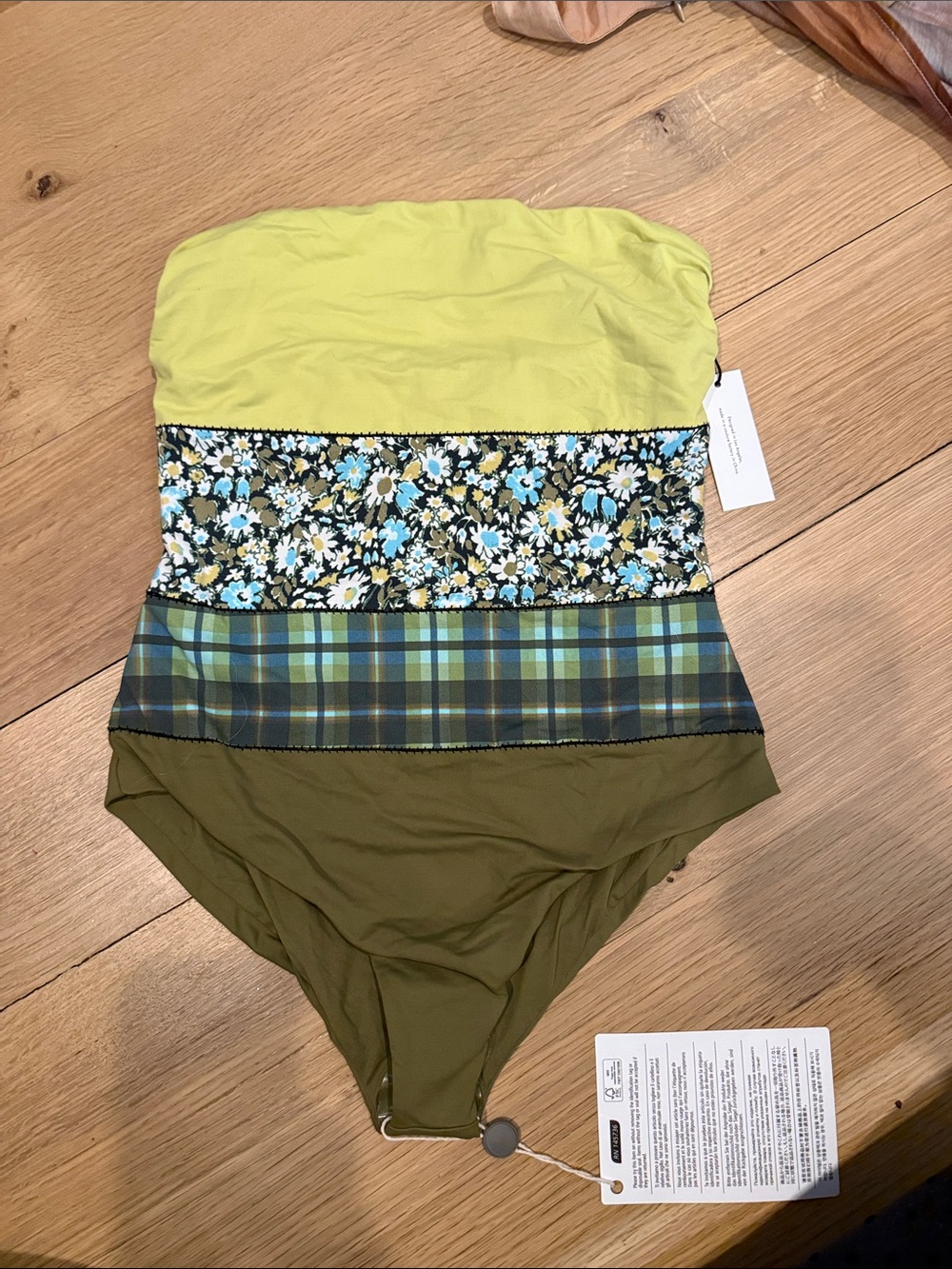 Marysia Swim Strapless One-Piece in Lime, Olive & Aqua Floral
